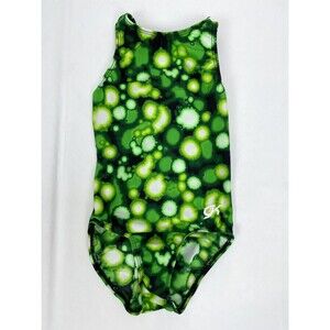 GK Elite CL Child Large Green Spotted Splash Leotard Gymnastics